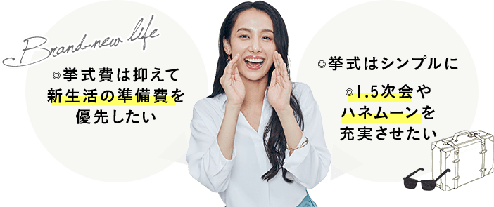 挙式費は抑えて新生活の準備費を優先したい 挙式はシンプルに 1.5次会やハネムーンを充実させたい