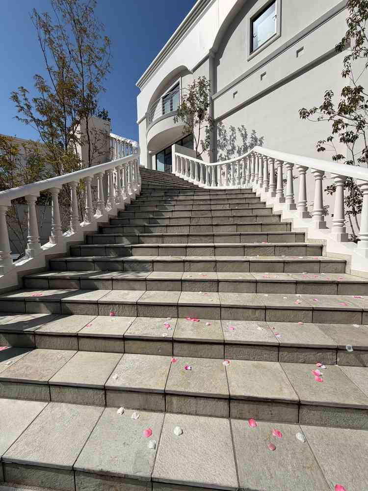 外階段、こっからおりる。フラワーシャワーとか