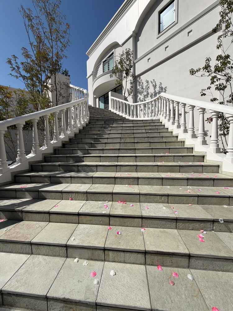 外階段、こっからおりる。フラワーシャワーとか