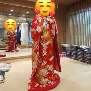 色打掛の背面。お試しの色打掛は赤と緑と水色から選べました。