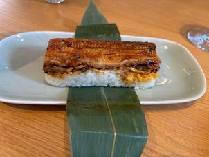 うなぎの推し寿司。試食で出していただきとてもおいしかったです。