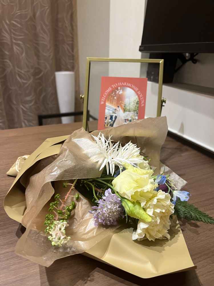 来館後にもらえた花束