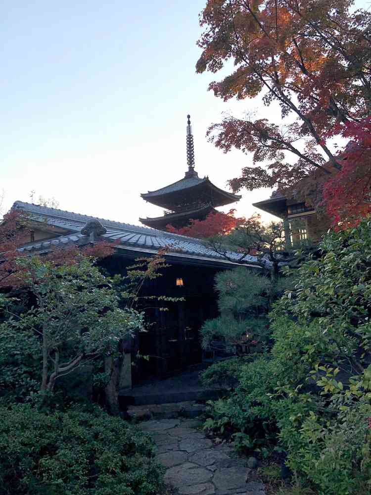 披露宴会場に向かう途中のお庭から見える五重塔の写真。こちらでファーストミートが行われるとのこと。