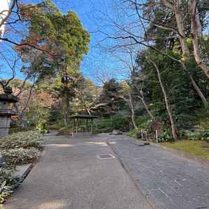 チャペルに向かう庭園の写真。自然に囲まれて落ち着いた雰囲気でした。