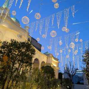 披露宴会場とチャペルの間はイルミネーションが点灯していて大変きれいでした。