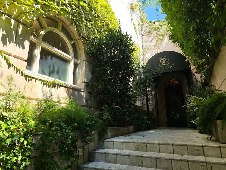 建物入口のアーチを通り玄関手前まで入った所。冬でも枯れない草が沢山生えており緑豊かだった。