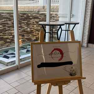 ウェルカムボードを置いていただいてました。実際の式でもどんなものを置くか楽しみです。