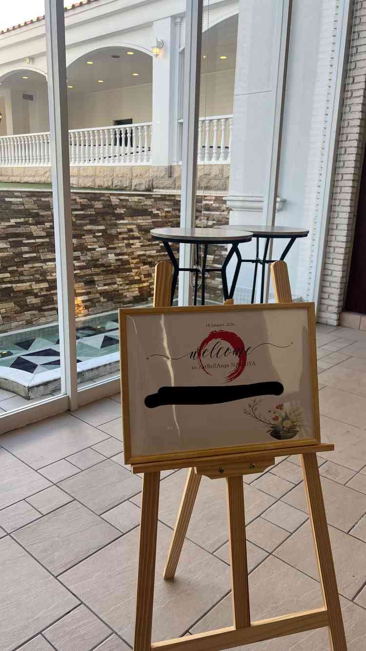 ウェルカムボードを置いていただいてました。実際の式でもどんなものを置くか楽しみです。