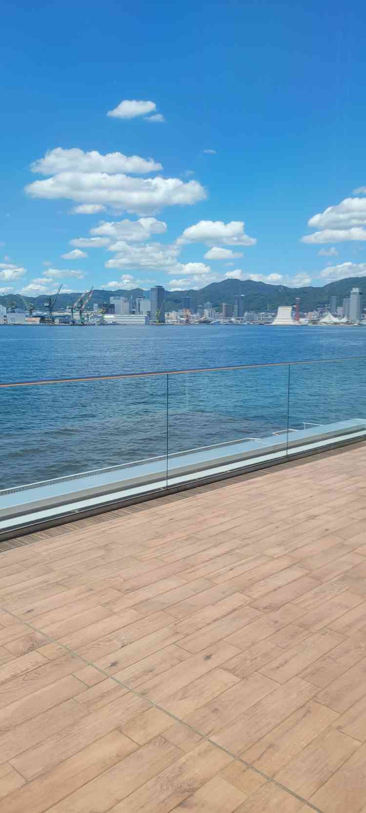 結婚式場のテラスらの景色です。六甲山とハーバーが一望でき、ゲストからも評価がよいと説明を受けました。