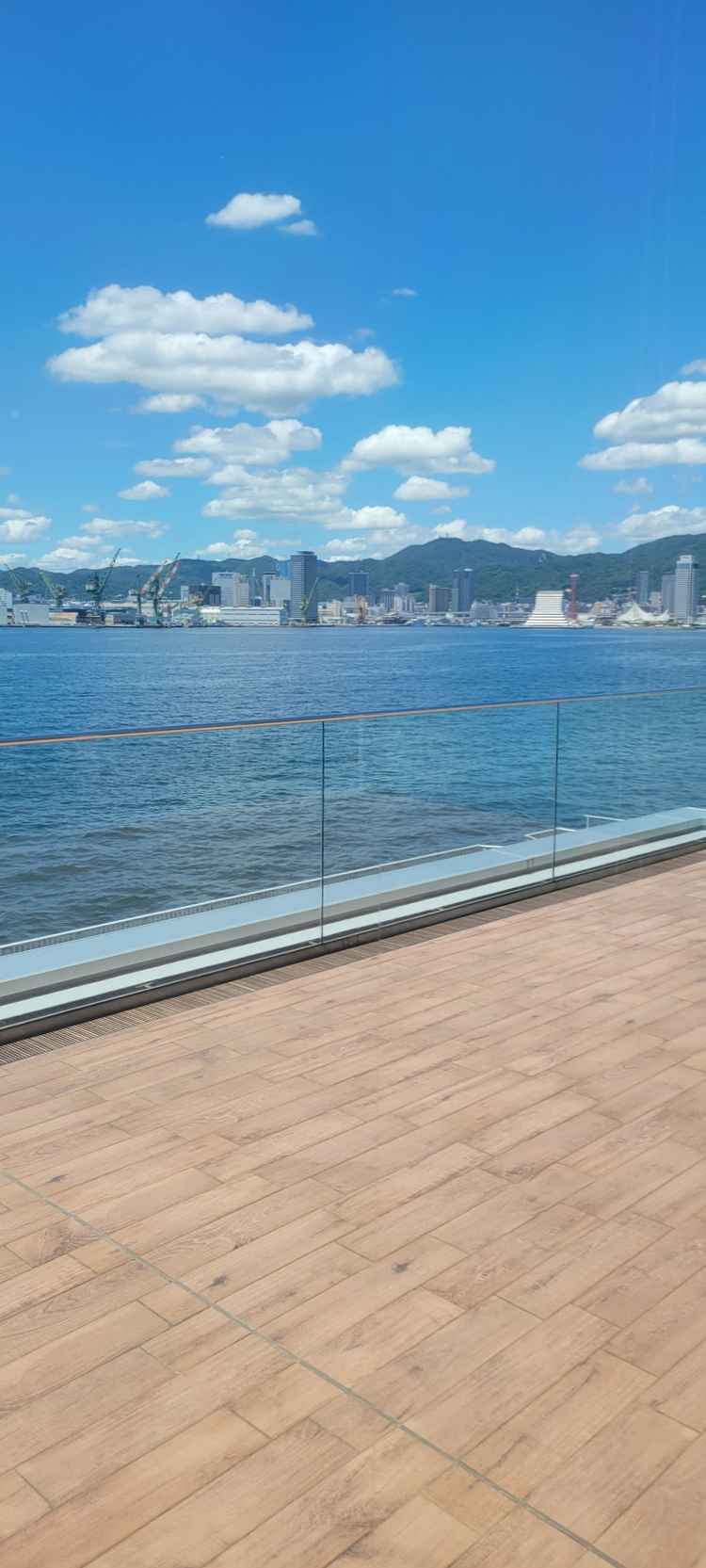 結婚式場のテラスらの景色です。六甲山とハーバーが一望でき、ゲストからも評価がよいと説明を受けました。