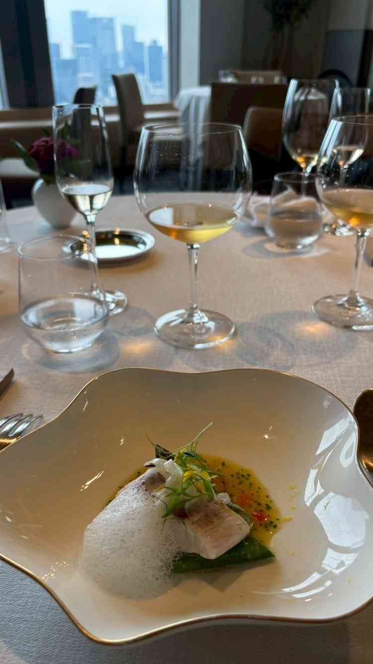 メインの真鯛。ふっくらとした身に軽やかな泡のソースが添えられ、彩り豊かな野菜とともに仕立てられた一皿