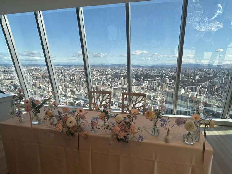 披露宴会場の一つ。同じフロアにあった待合室もそうだが、やはり高層階なこともあって景色が大変綺麗。