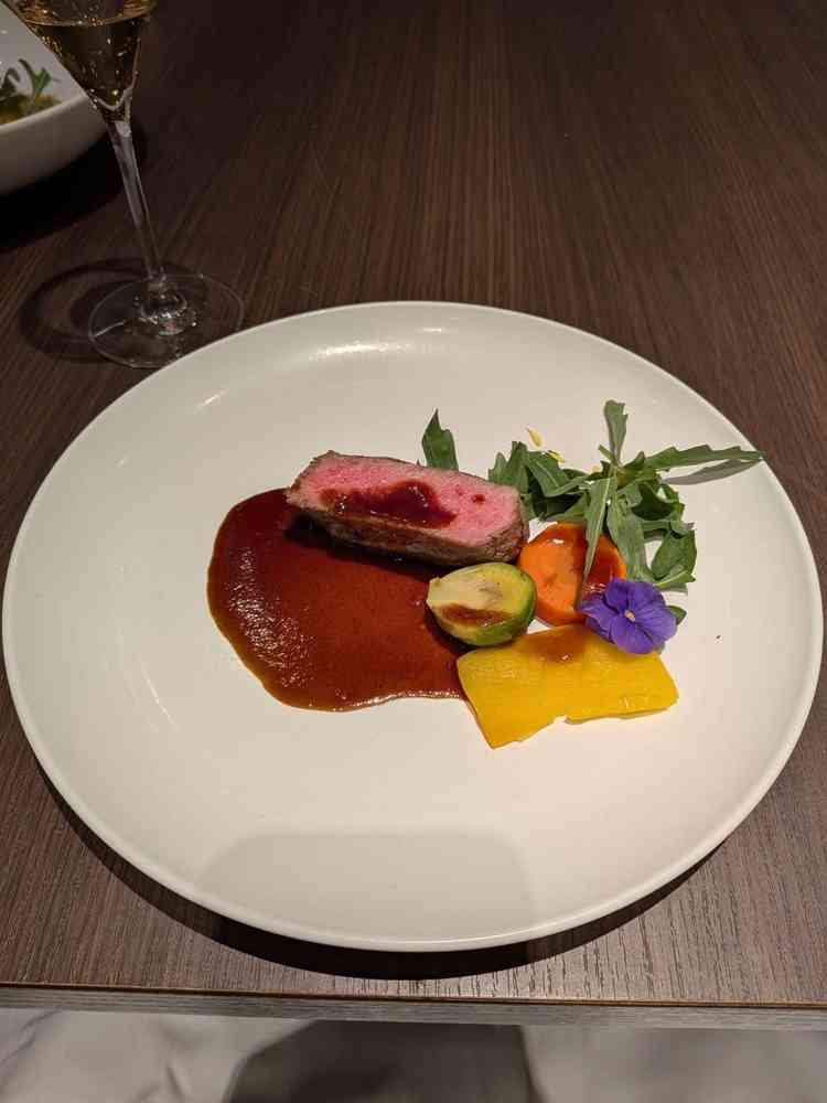 コース料理のメインの写真。赤身のお肉で柔らかくて美味しかったです。