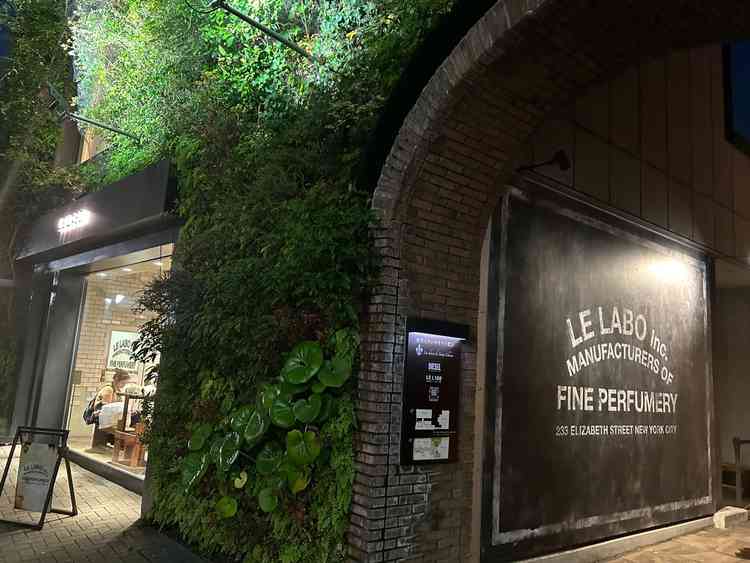 会場の入口。お店とお店の間にトンネルがあり、隠れ家のようなのとグリーンが前面にあしらわれた壁画が素敵