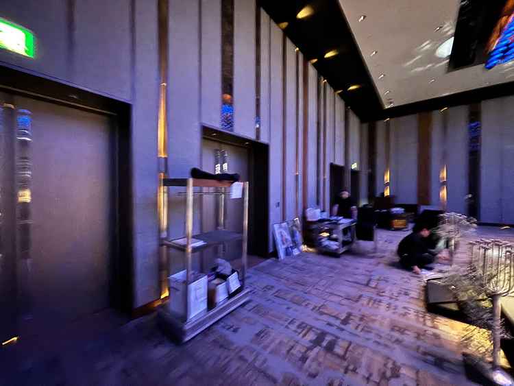 ボールルームの部屋で演出を見せていただきました。前方は個人が特定出来る動画が流れていたので背面です。