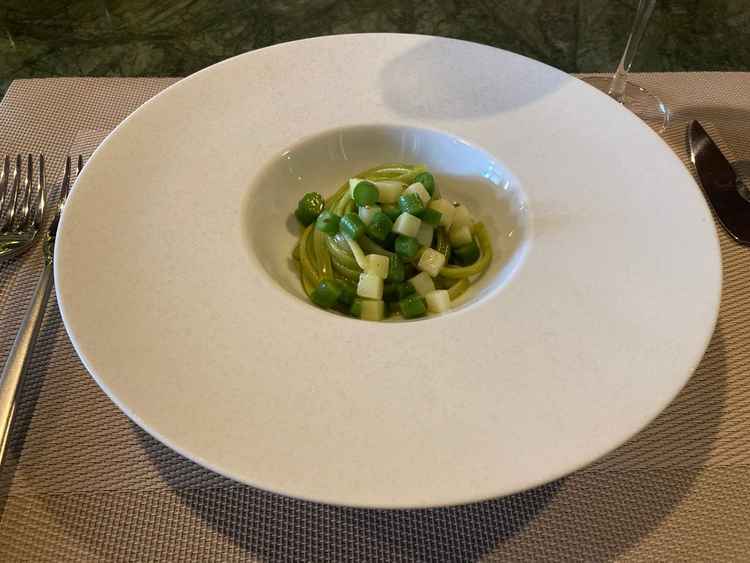 試食会でいただいたパスタ。絶妙な茹で加減と優しい味わい、見た目の色の美しさに魅せられました。