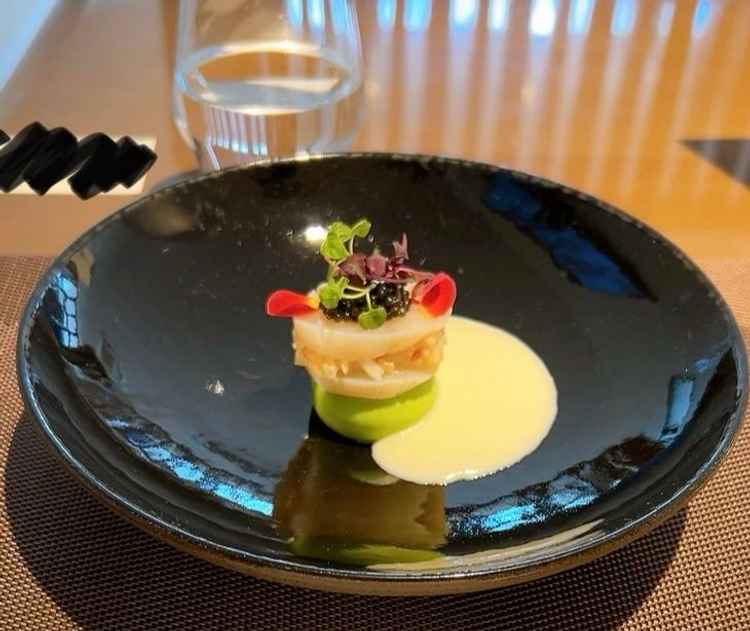ホタテと枝豆ペーストとソースの相性が良かったです。デザイン性のあるお料理でした。