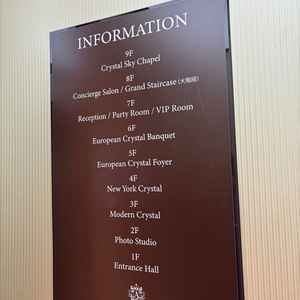 会場の各階の説明(エレベーター内に記載のパネル)。全て室内で完結する。