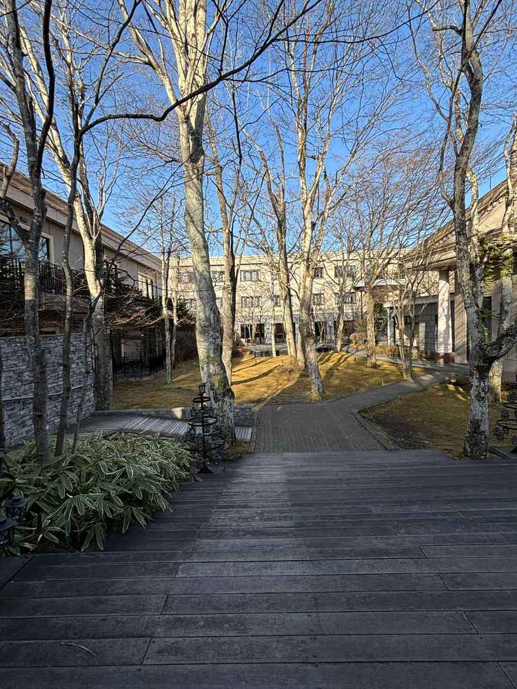 チャペルからみる会場のお庭。5〜10月になると一面緑の自然豊かな印象になるとのことでした。