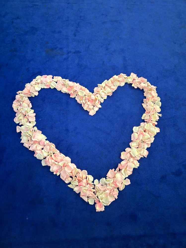 投げられた花びらがハートの形に並べられているサプライズ。とても可愛くて驚いた。