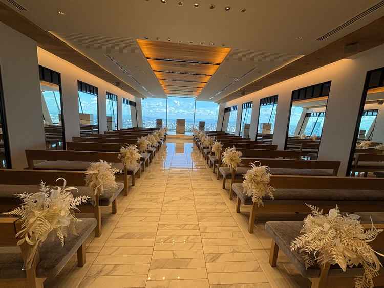 挙式会場。40階にあるため、景色がとても良かった。