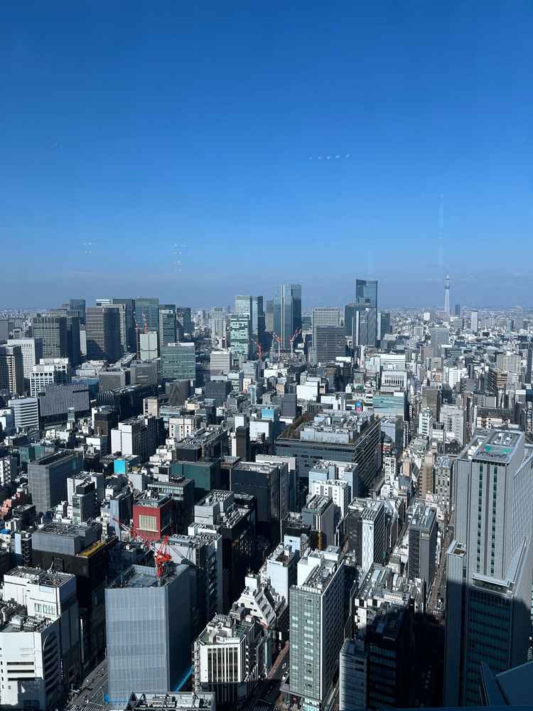披露宴会場からの景色。スカイツリーや銀座の街を見ることができ、東京らしさを感じることができました。