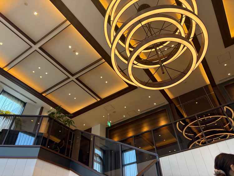 エントランスの天井部分のお写真。照明がおしゃれでモダンで素敵だなと思い一番最初に目につきました。