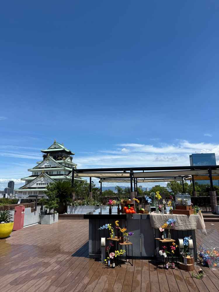 屋外のウェルカムパーティースペース。