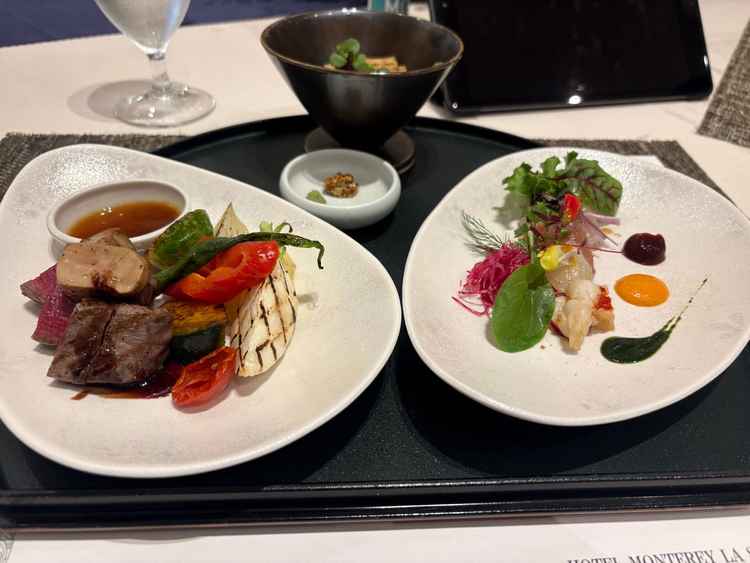試食会で出た前菜、メイン肉料理、締めの出汁茶漬け。焼き穴子と雑穀の出汁茶漬けが特に美味しかった。