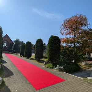 ガラスのチャペル前のレッドカーペットとガーデン