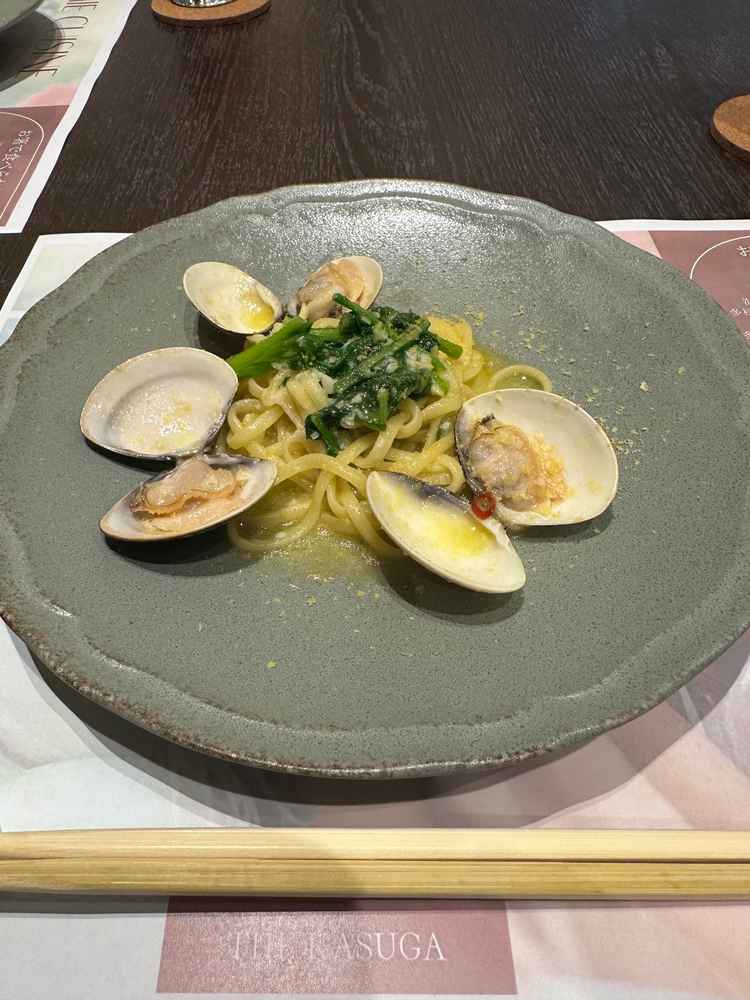 地元食材のはまぐりを使ったパスタを試食させていただきました。