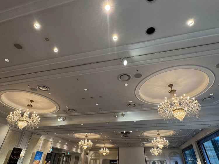 鳳凰の間の照明です。シャンデリアがとても印象深かったです。、