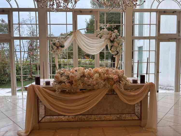 披露宴会場の新郎新婦席