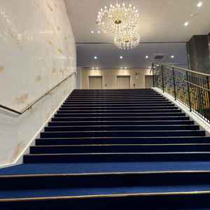 正面入口横に大きな階段。写真撮影に使われるようです。照明も大きく素敵でした。