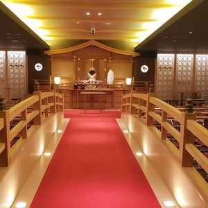 神前式で利用する会場。見る機会がなくすごく新鮮だった。