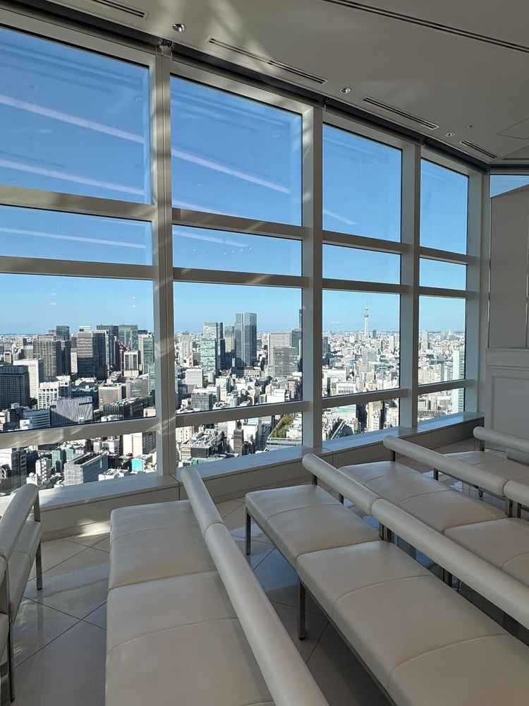 チャペルの窓は正面だけではなく、側面にま窓があり、光がとても差し込んでいました。スカイツリーも見える