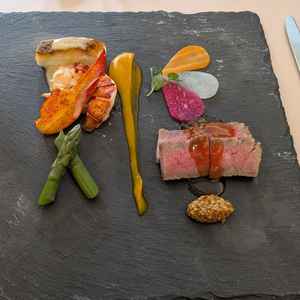 試食内容(鯛、オマール海老、ロースステーキ)