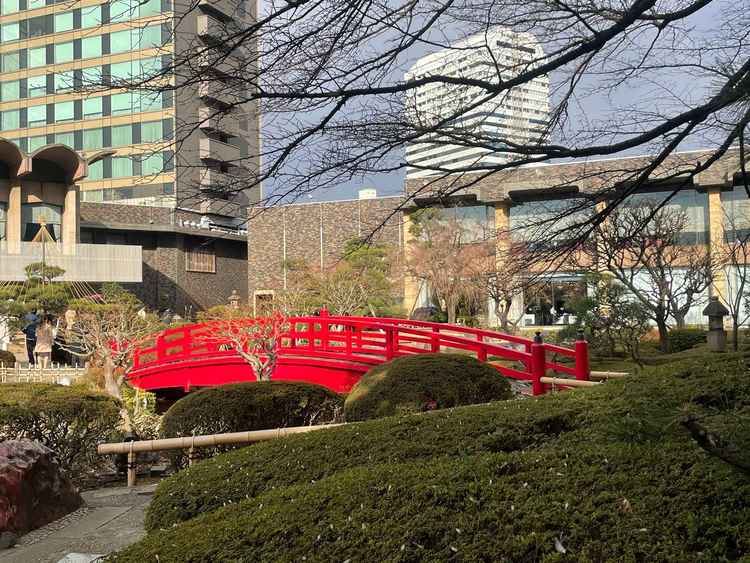 橋の向こう側が披露宴会場鳳凰です。素晴らしいお庭がよく見える会場でした。