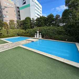 敷地内に入ってすぐにあるプールの全体写真。