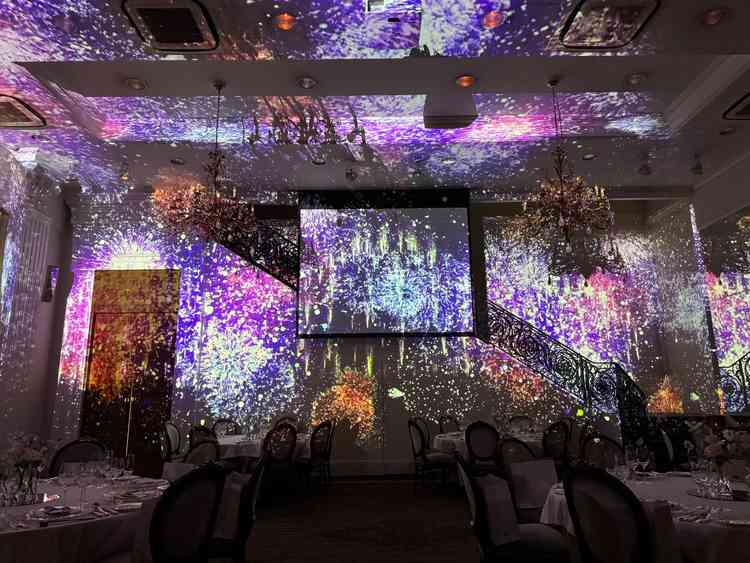 披露宴会場でのプロジェクションマッピングは迫力があるが、昔から使っているのか、演出が古く感じた。