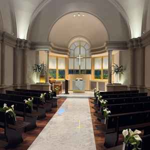 チャペルの写真です。改修工事で十字架後ろのガラスが変わったそうです。