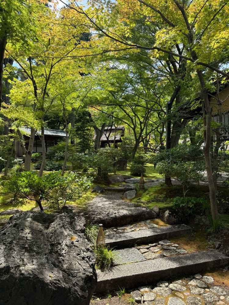 当日玄関からゲストの待合に行くまでに通るお庭です。足元は岩や階段なので、高齢の方は不安かもしれません