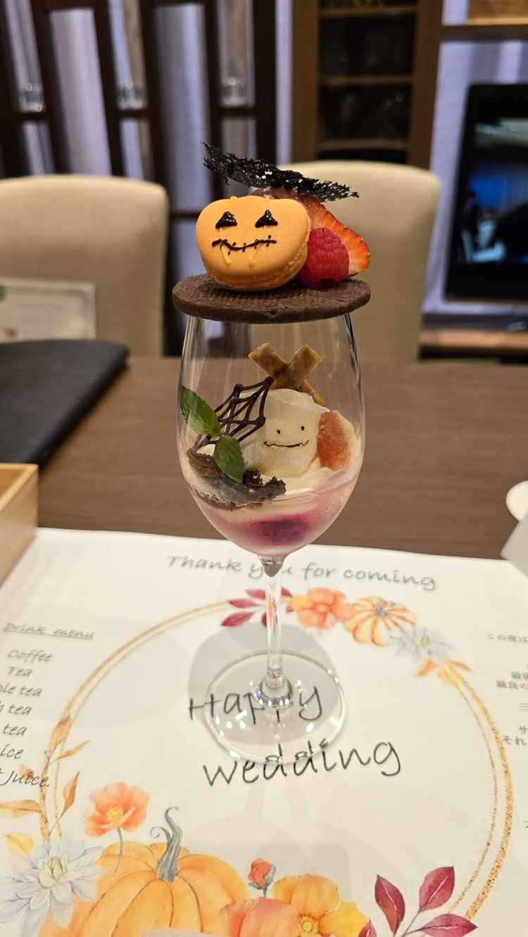 試食で出たデザートのパフェ。10月だったのでハロウィン仕様🎃とてもかわいかった。