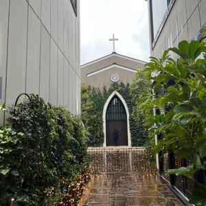 チャペルの外観。ライトアップもしていて綺麗