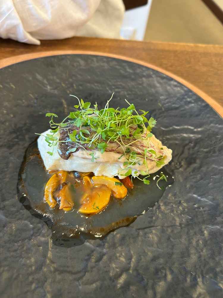 試食な魚料理。白身魚がふわふわで野菜も美味しく調理されていた。