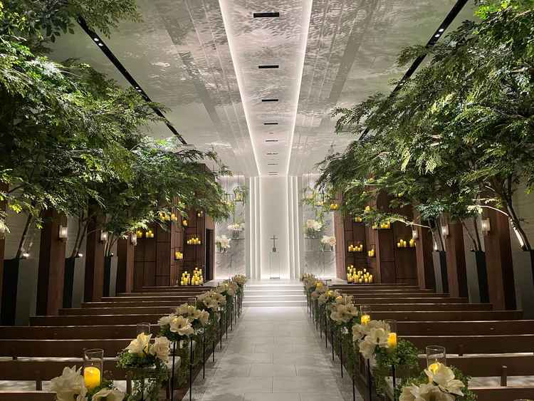 挙式会場です。木の観葉植物が植えてあるのは珍しいと思います。