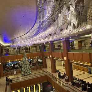 流れる天の川のようなシャンデリアがとても素敵でした。前撮りなど、ウェディングドレス姿でここで撮れます