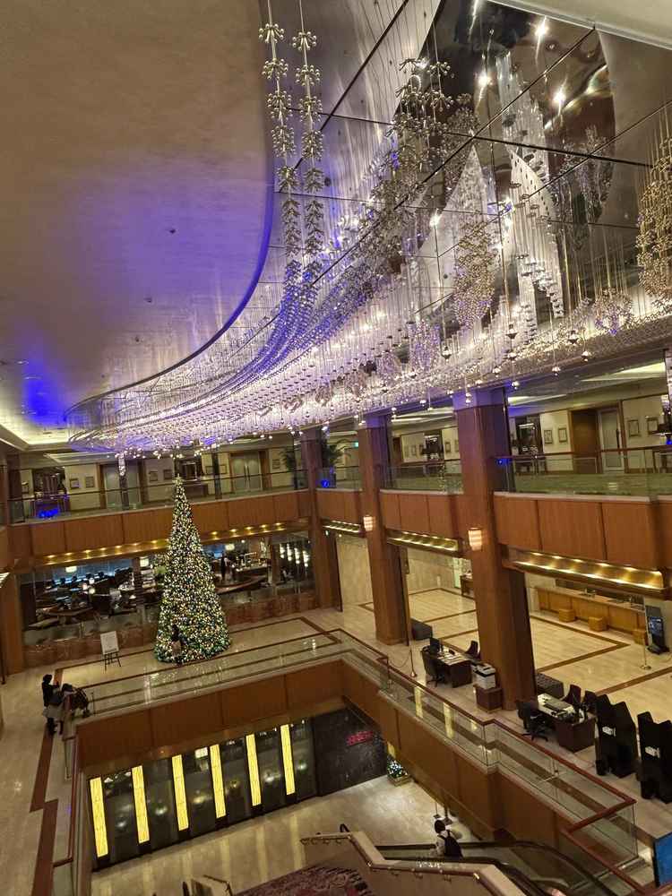 流れる天の川のようなシャンデリアがとても素敵でした。前撮りなど、ウェディングドレス姿でここで撮れます