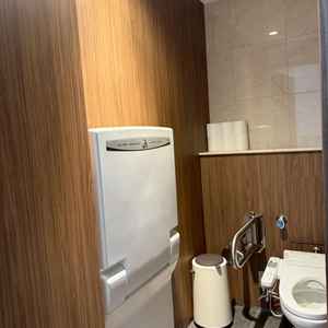女性用トイレにはオムツ台があります。替えたオムツはその場で廃棄することもでき、ありがたいです。