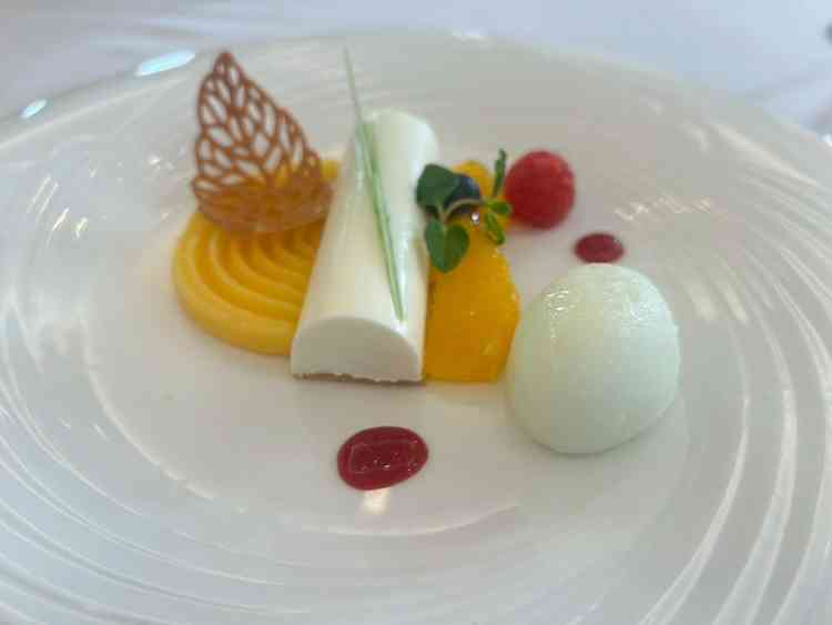 試食会のデザート。彩り豊かでとても華やか。ムースやシャーベットと食感が様々で食事を楽しめました。